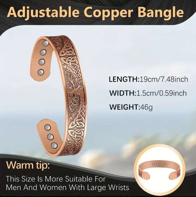 Copper Magnetic Bracelet Bangle with 12 Magnets 1pce
