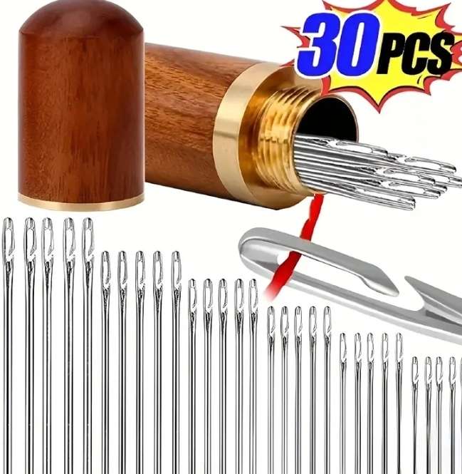 30 Piece Self Threading Hand Sewing Needle Set in Container