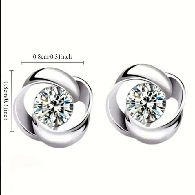 S925 Sterling Silver Crystal Stud Earrings | Marked S925