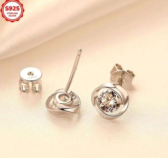 S925 Sterling Silver Crystal Stud Earrings | Marked S925