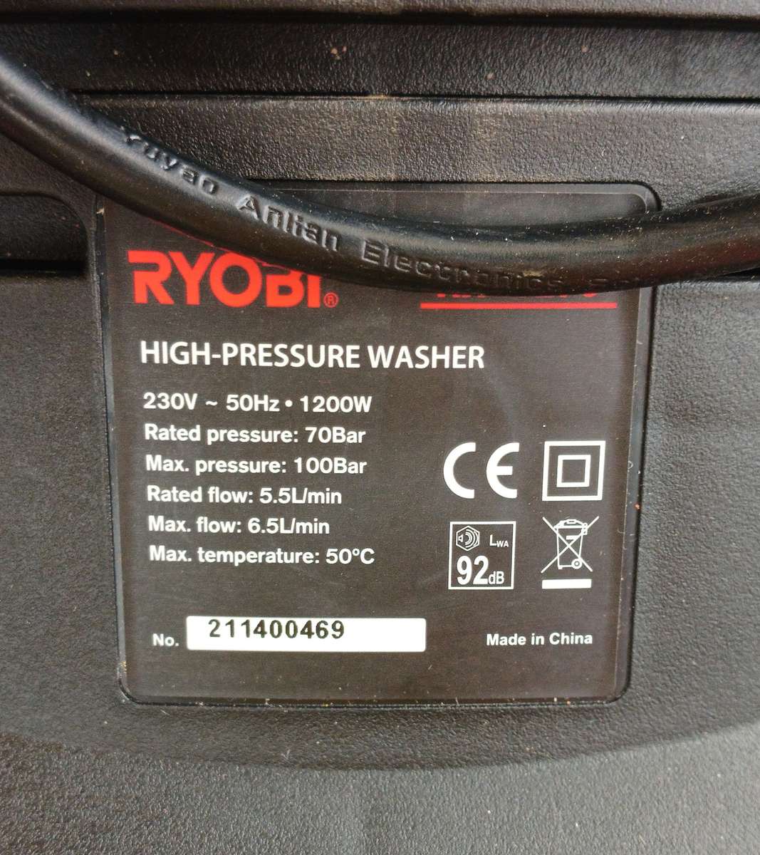 1200w Ryobi Pressure Washer (Display Unit)