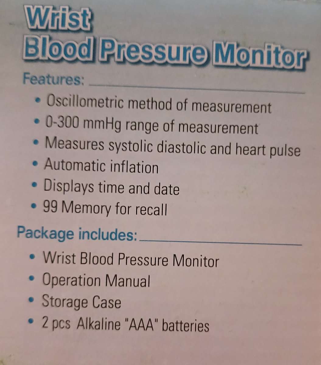 Auto Wrist Watch Blood Pressure Monitor (99 Memories)