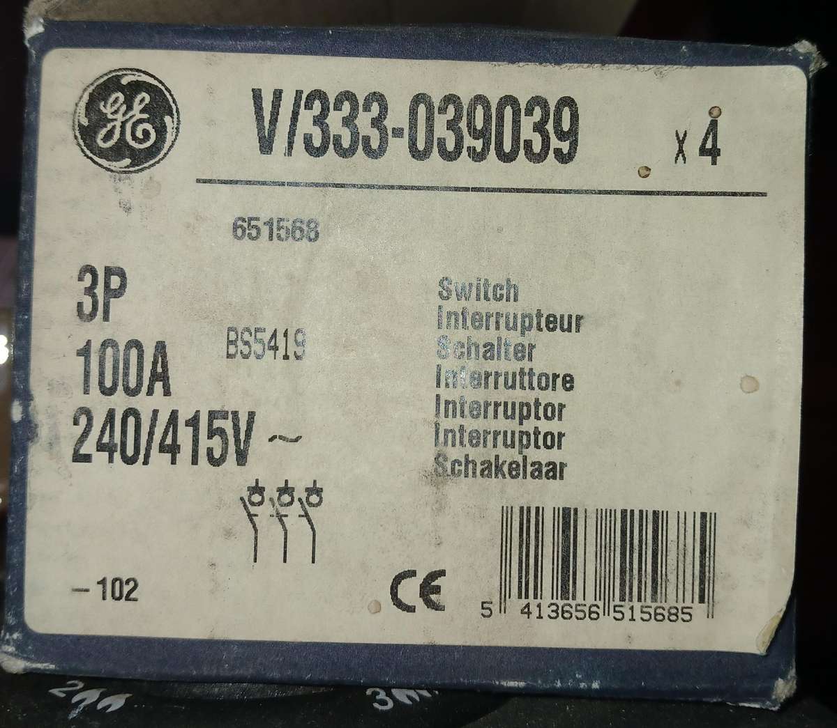 General Electric 100a 220-415V 3 Pole Isolator/Breaker (4 Pieces)