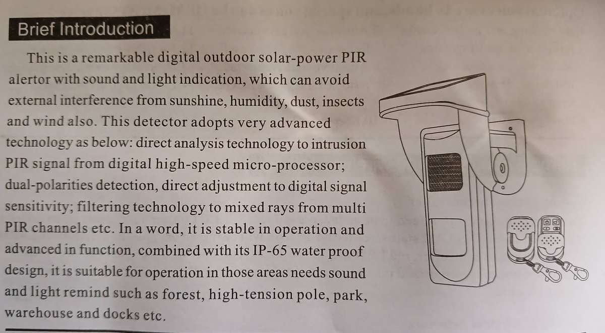 Outdoor Wireless Solar Sensor Spot Alarm