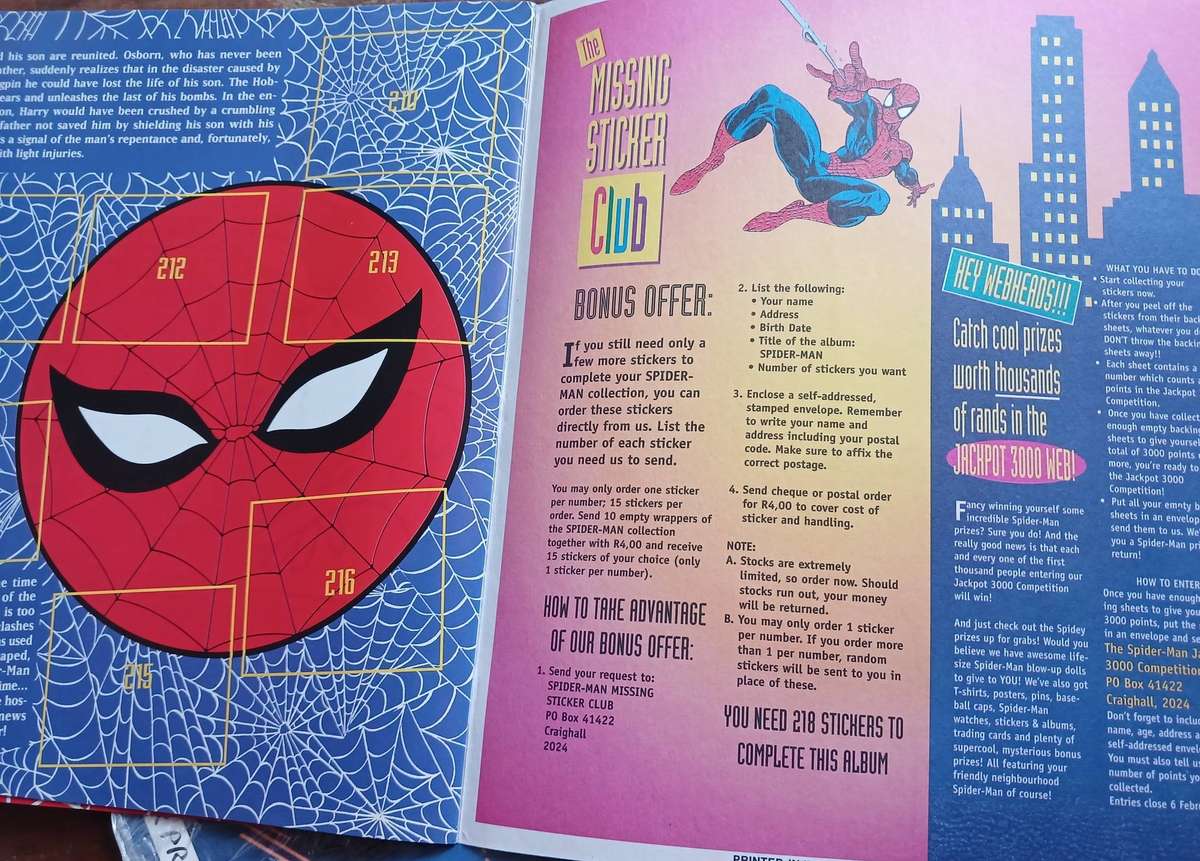 Spiderman Marvel 95' Collector Stickers (9 × 6pk) Plus 32pg Sticker Activity Book