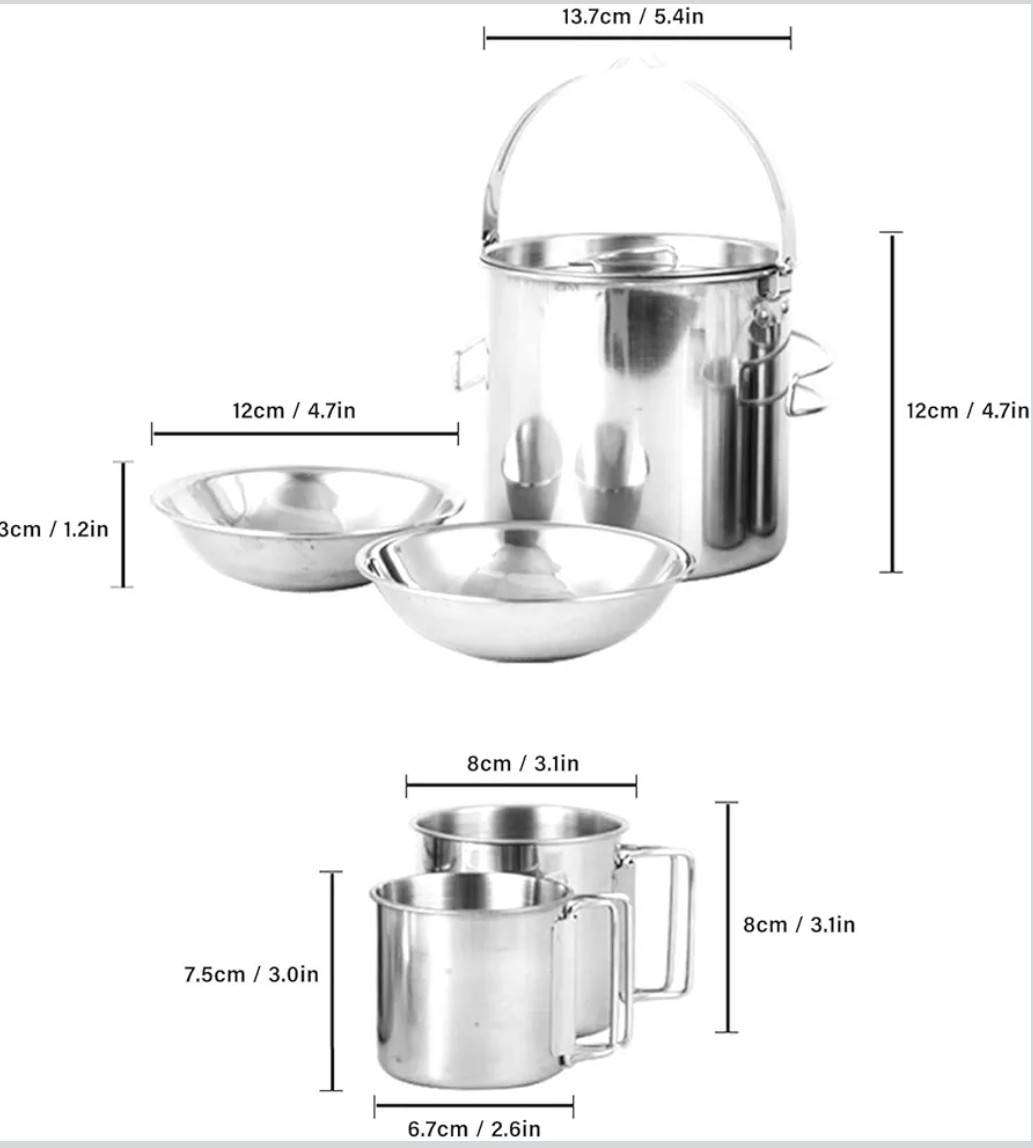 5 Pieces Stainless Steel Outdoor Tea/Coffee Kettle Set