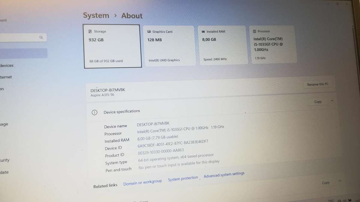 Acer Aspire A315 i5 10th Gen