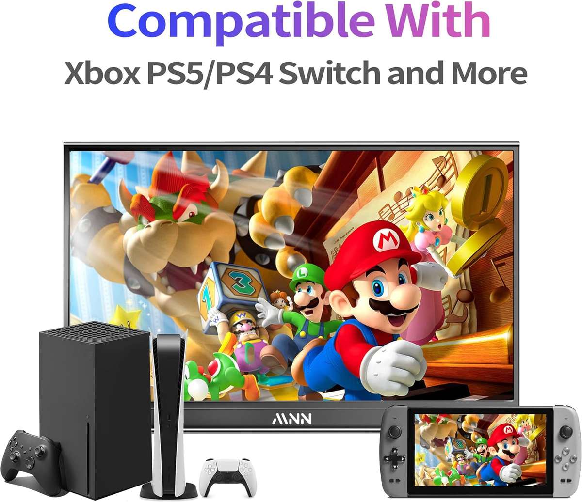 Portable Monitor 15.6inch FHD 1080P USB C HDMI Gaming Ultra-Slim IPS Display w/Smart Cover & Speaker