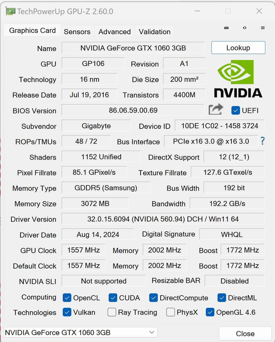 GIGABYTE GTX 1060 WindForce 2X OC 3Gb