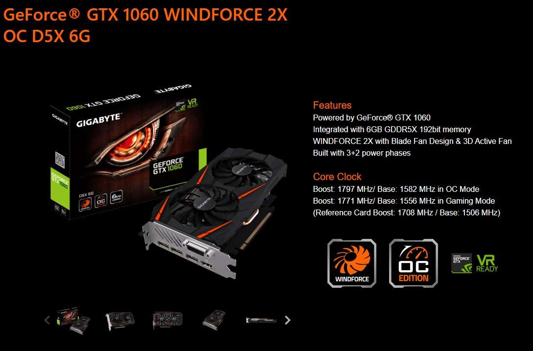 GIGABYTE GTX 1060 WindForce 2X OC 6Gb