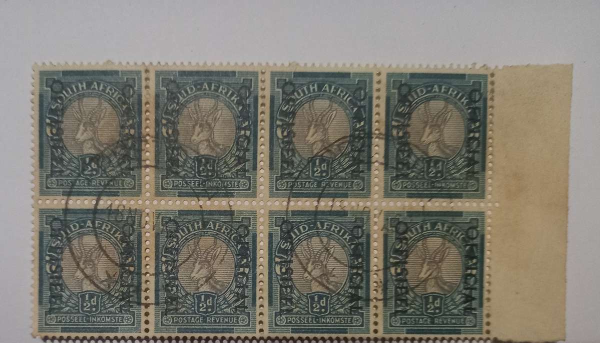 Official overprint ½d springbok block of 8
