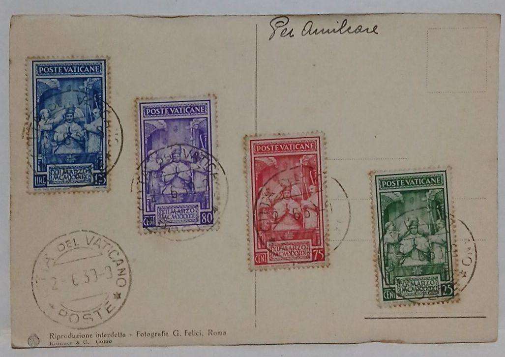 RPPC pope SS Pio X11 set of 4 poste vaticane stamps