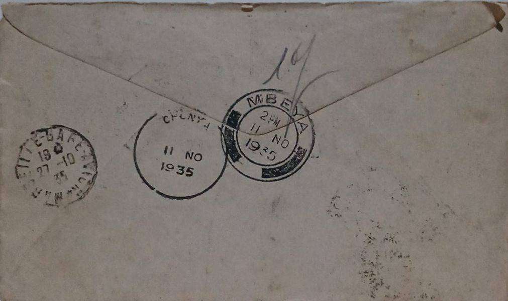 Airmail cover from Barcelona to tanganika 1935