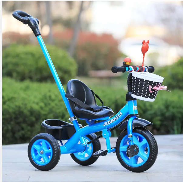 Blue Children`s Hand Push Tricycle 3-Wheel Baby Stroller Carriage With Handle
