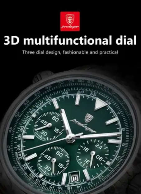 Premium POEDAGAR Men's Luminous Chronograph Quartz Watch - Sleek Stainless Steel Design (Green)