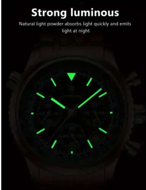 Premium POEDAGAR Men's Luminous Chronograph Quartz Watch - Sleek Stainless Steel Design (Green)