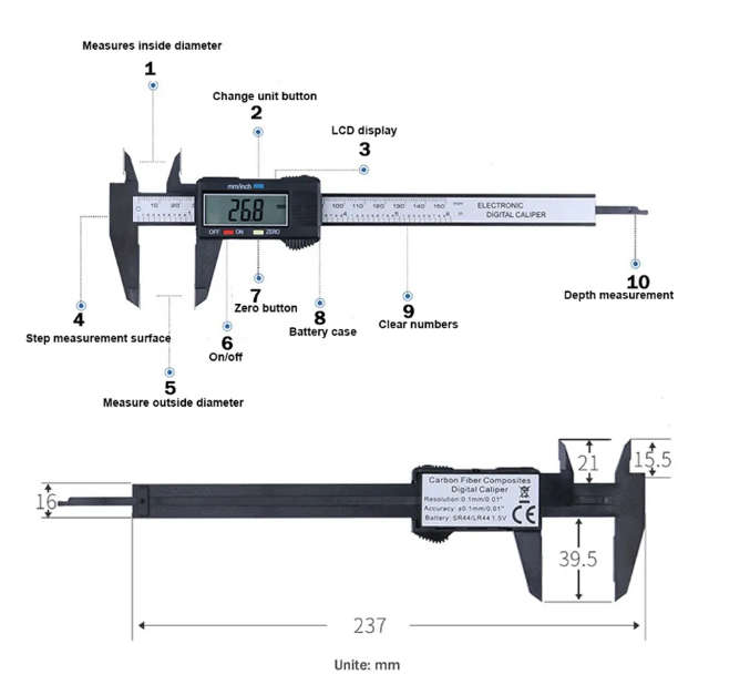 Carbon fiber composites Digital caliper