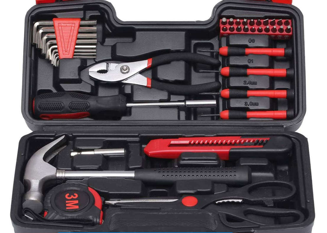 39 Piece Tool Kit Household Portable Hand Tool Kit Multi-Purpose - Red, Black