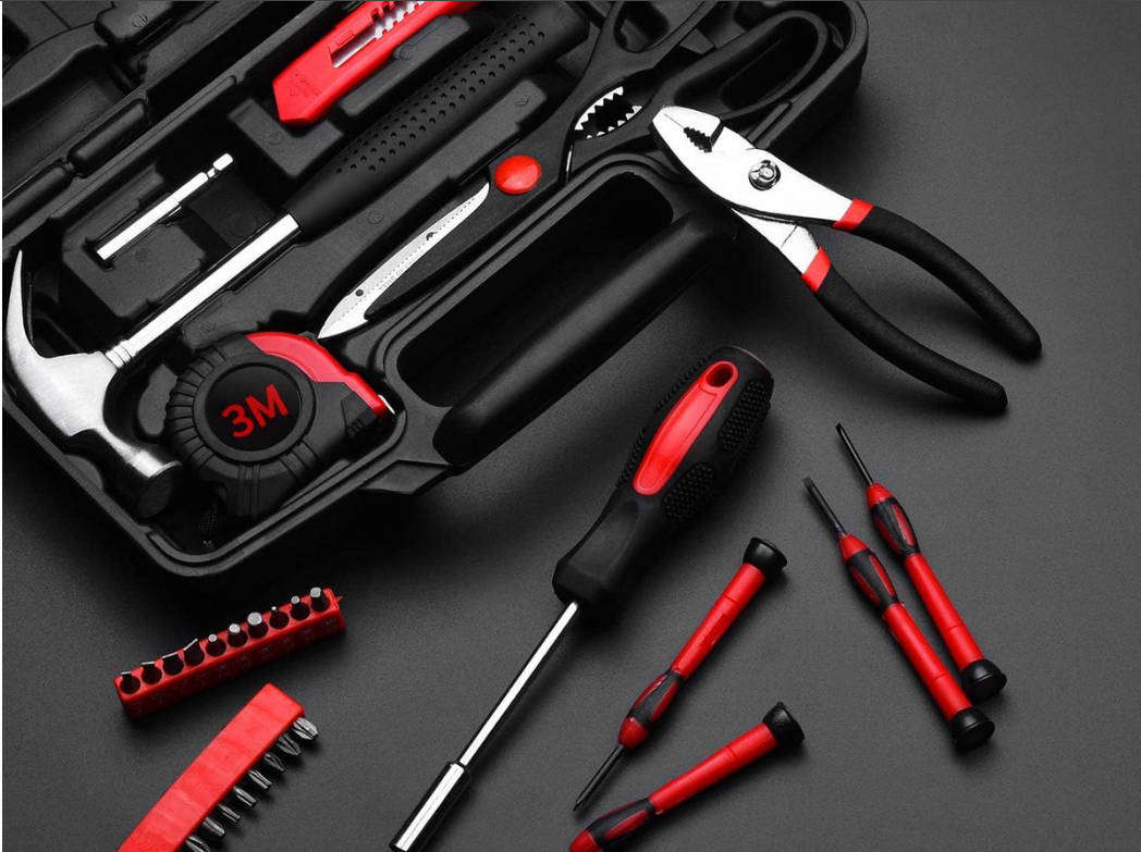 39 Piece Tool Kit Household Portable Hand Tool Kit Multi-Purpose - Red, Black