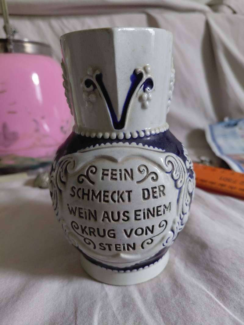Authentic Vintage German Salt-Glazed Stoneware Wine Pitcher (1/4 Litre)
