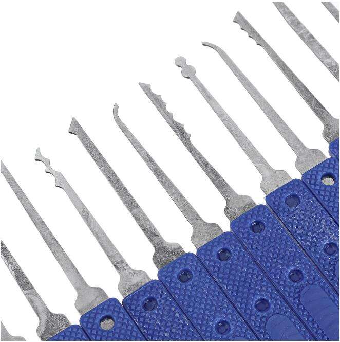 12 Piece Lock Pick Set with Tranparent Padlock (Blue Handles)