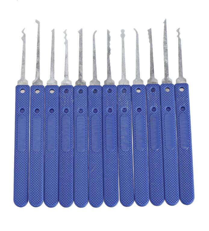 12 Piece Lock Pick Set with Tranparent Padlock (Blue Handles)