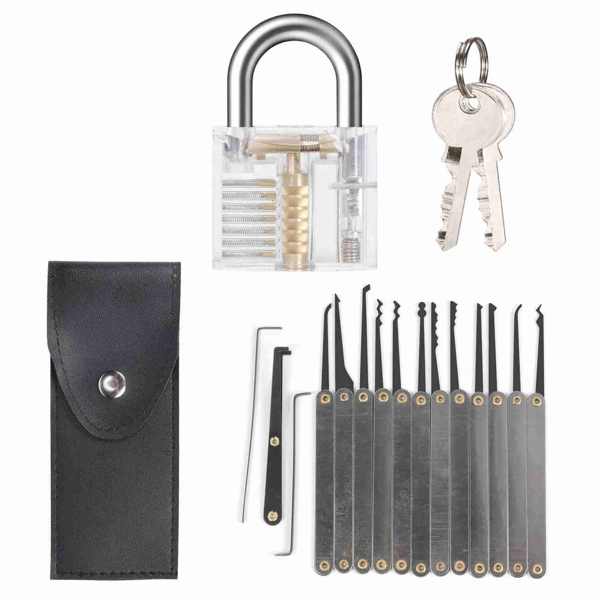 12 Piece Lock Pick Set (Metal handles) - Including Transparent Padlock