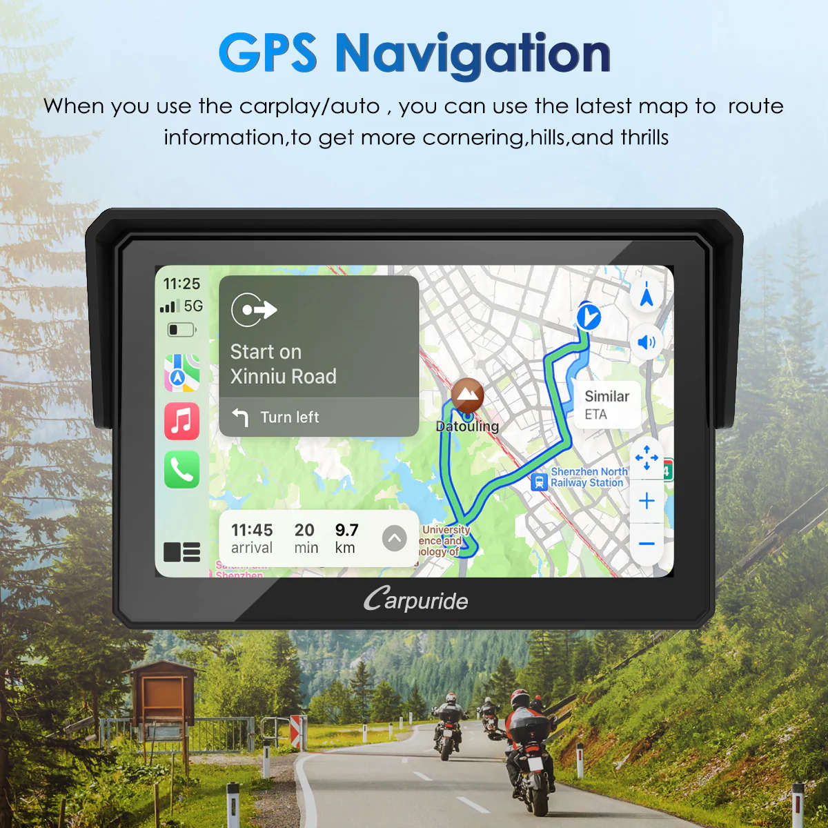 Carpuride W502 Motorcycle GPS Wireless Portable Carplay/Android Auto Waterproof Car Stereo, 5" IPS T