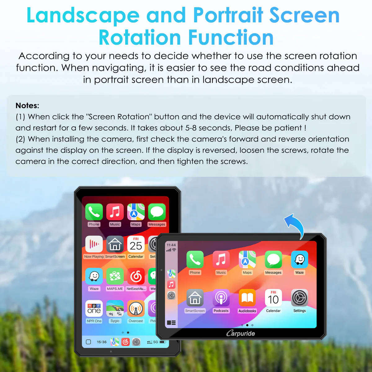 Carpuride W712D Rotatable Motorcycle Stereo with GPS Navigation & Dash Cam