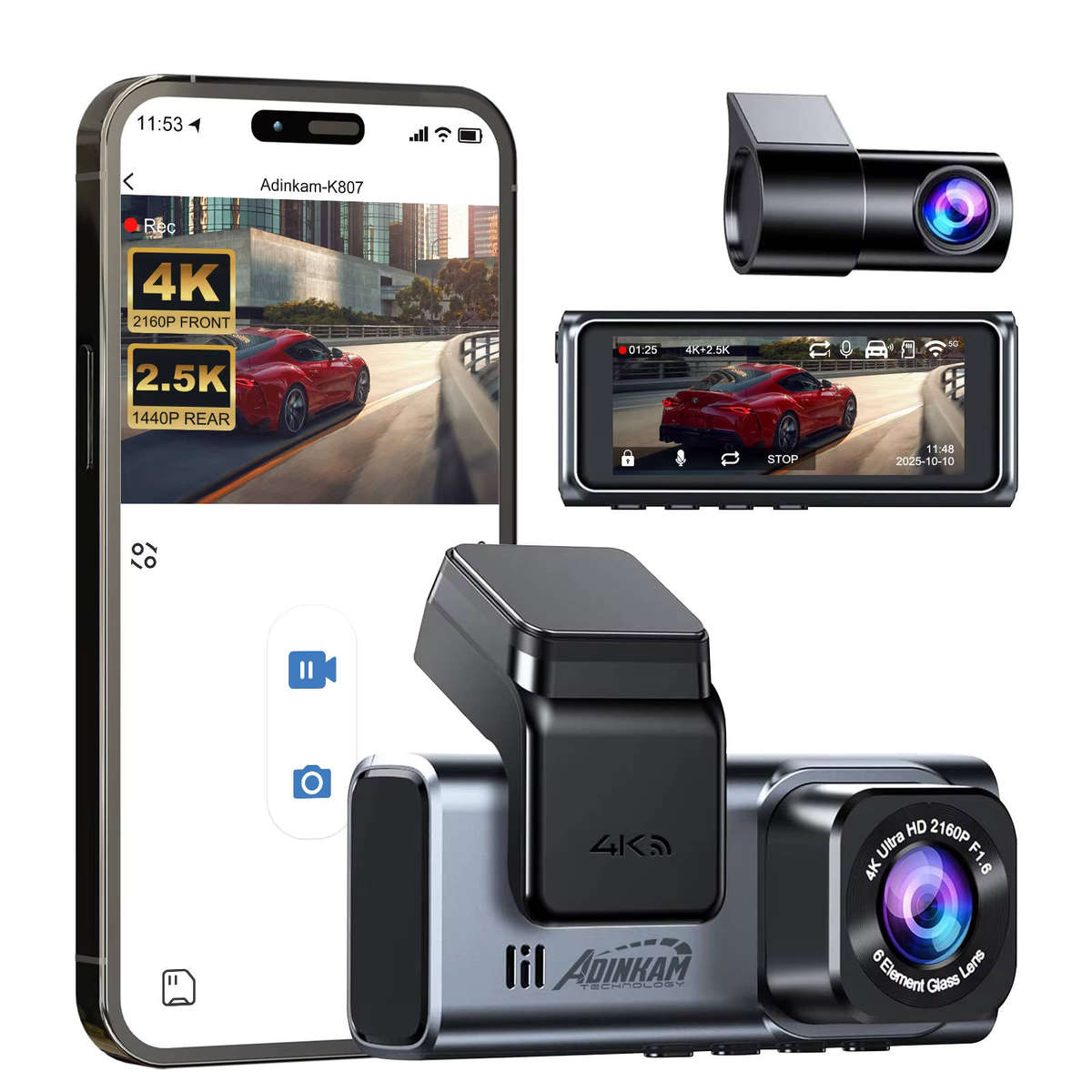 4K Dual Dash Cam (Front + Rear) Odrey A2 Pro WiFi