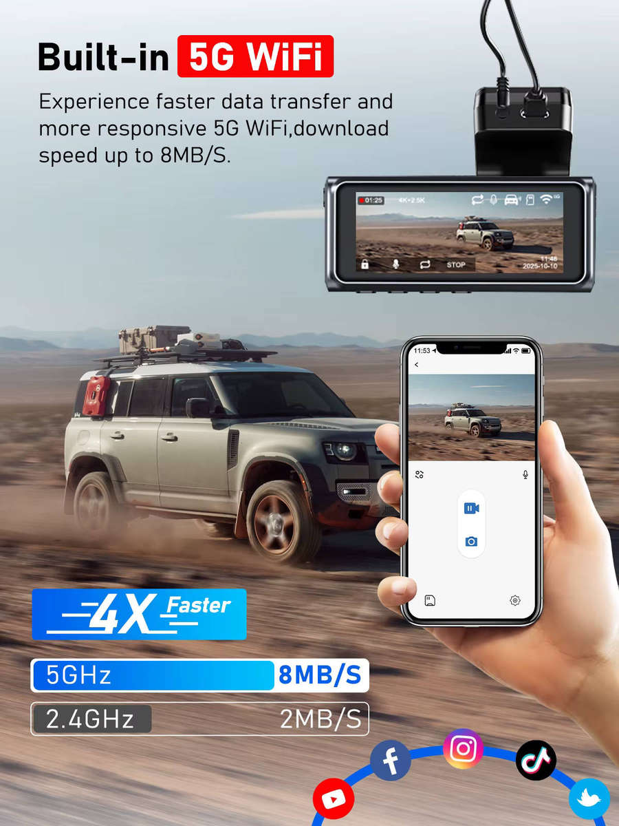 4K Dual Dash Cam (Front + Rear) Odrey A2 Pro WiFi