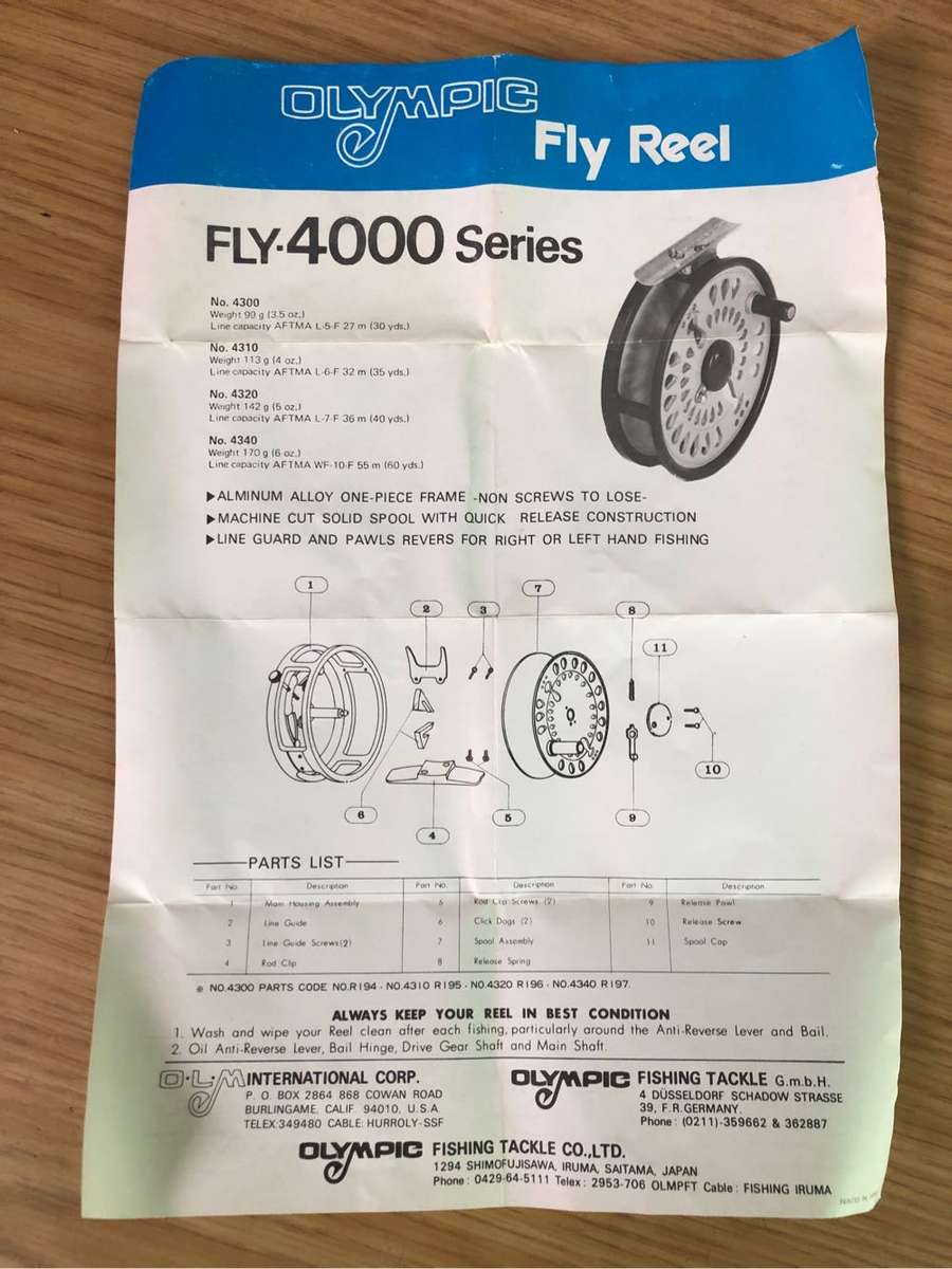 Rare Olympic 4310 Fly fishing reel , Boxed with lures and instruction manual