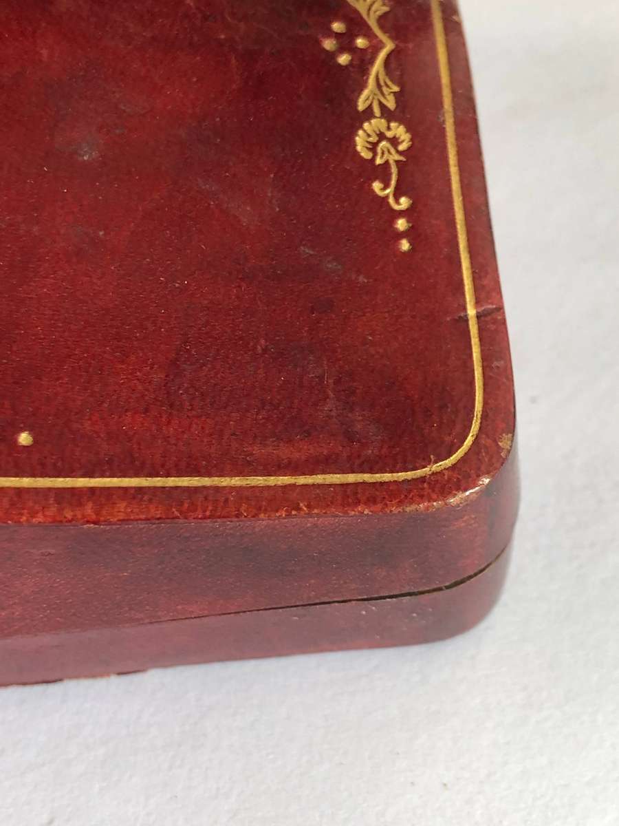 Vintage Calf leather humpback playing card box with gold detailing