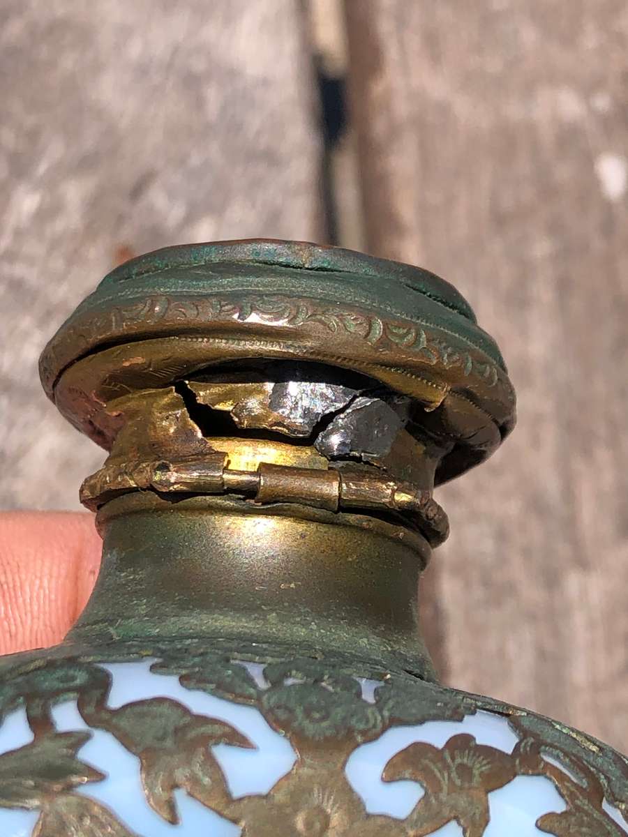 19th C French Royal Palais White Opaline Crystal (Baccarat) & Ormolu Perfume Bottle ~ c1860