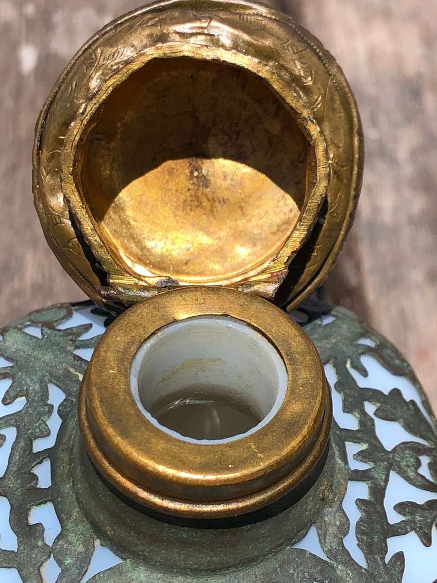 19th C French Royal Palais White Opaline Crystal (Baccarat) & Ormolu Perfume Bottle ~ c1860