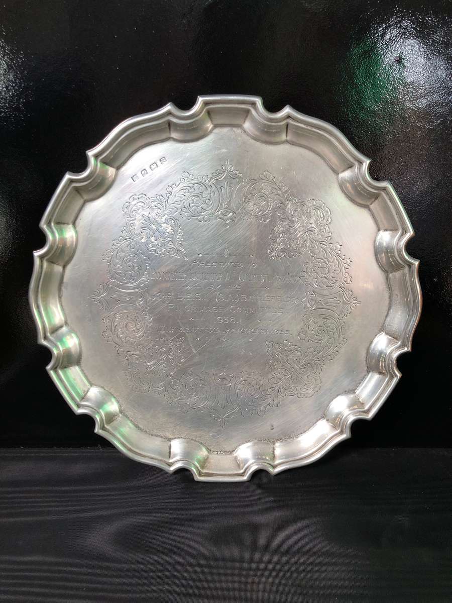 STERLING SILVER COMMEMORATIVE CARD TRAY BY CHARLES GREEN & Co DATED 1937 - 254g