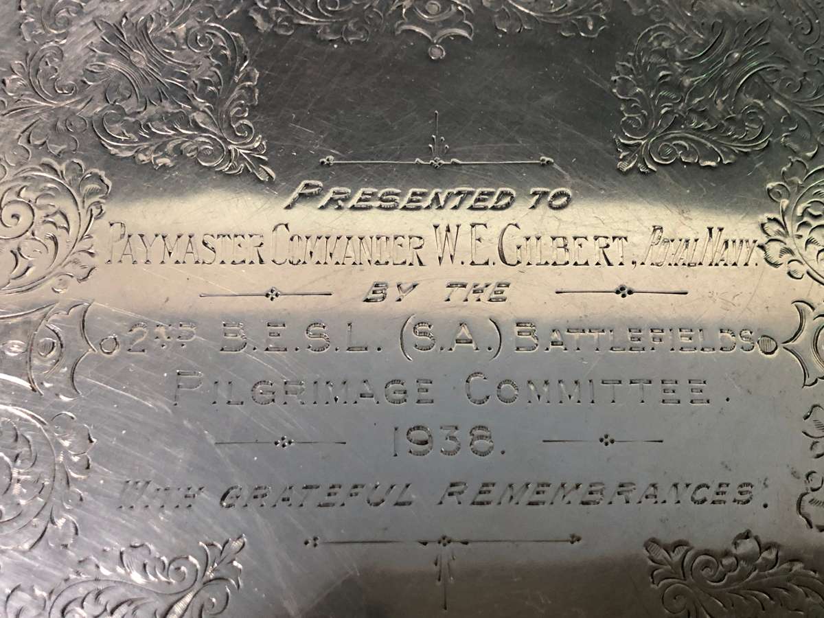 STERLING SILVER COMMEMORATIVE CARD TRAY BY CHARLES GREEN & Co DATED 1937 - 254g