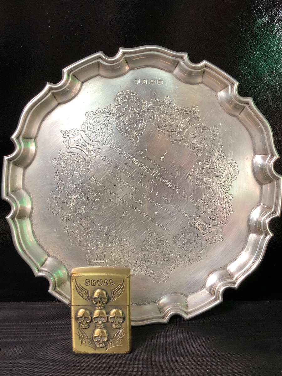 STERLING SILVER COMMEMORATIVE CARD TRAY BY CHARLES GREEN & Co DATED 1937 - 254g