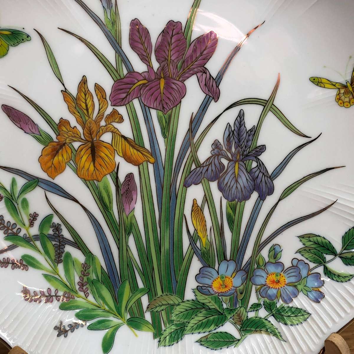 Vintage Srednick Japanese Iris And Butterfly Gold Trimmed Scalloped Plate