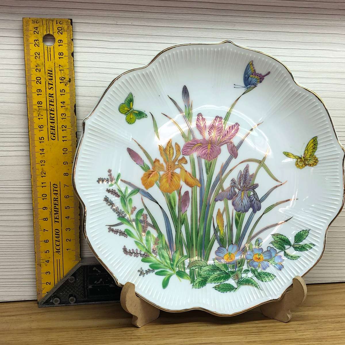 Vintage Srednick Japanese Iris And Butterfly Gold Trimmed Scalloped Plate