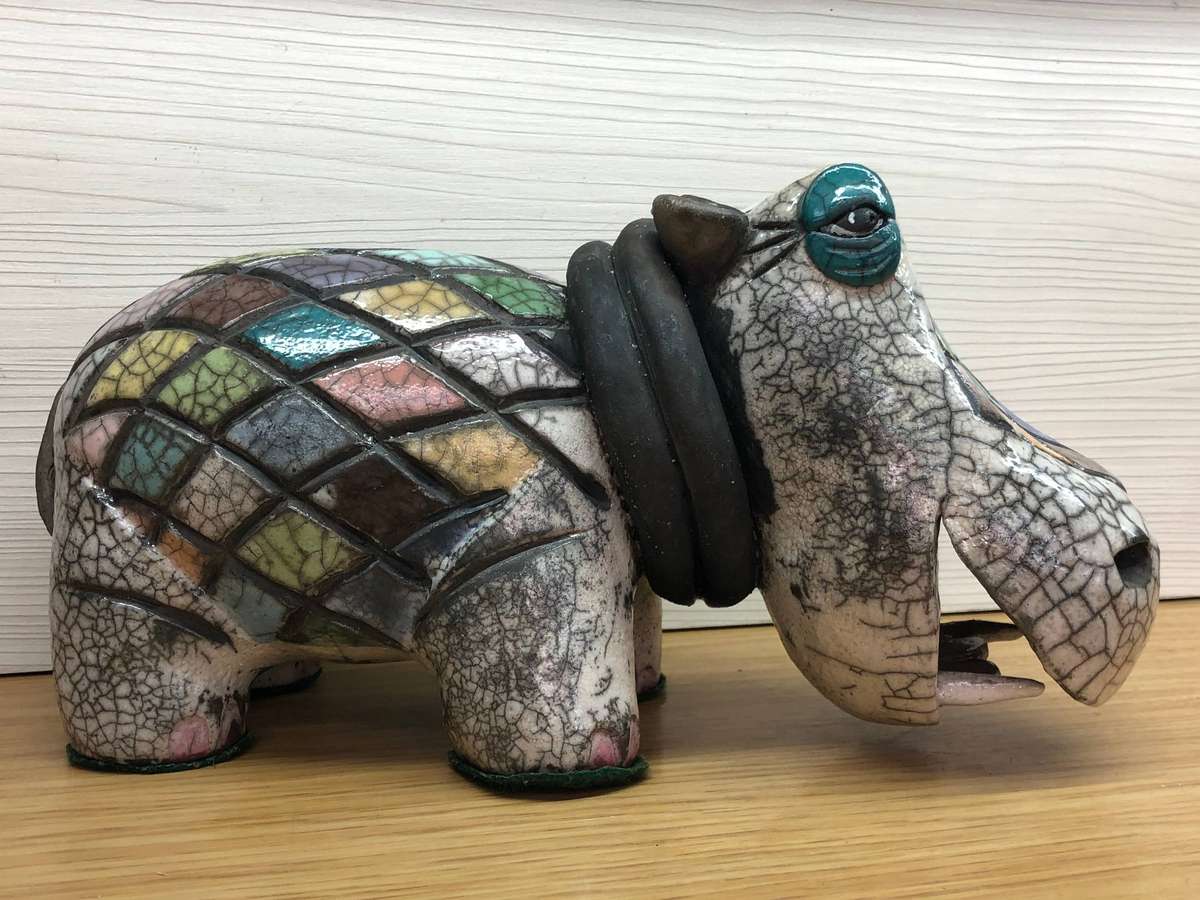 WOW !!! HUGE RAKU POTTERY HIPPO IN IMMACULATE CONDITION