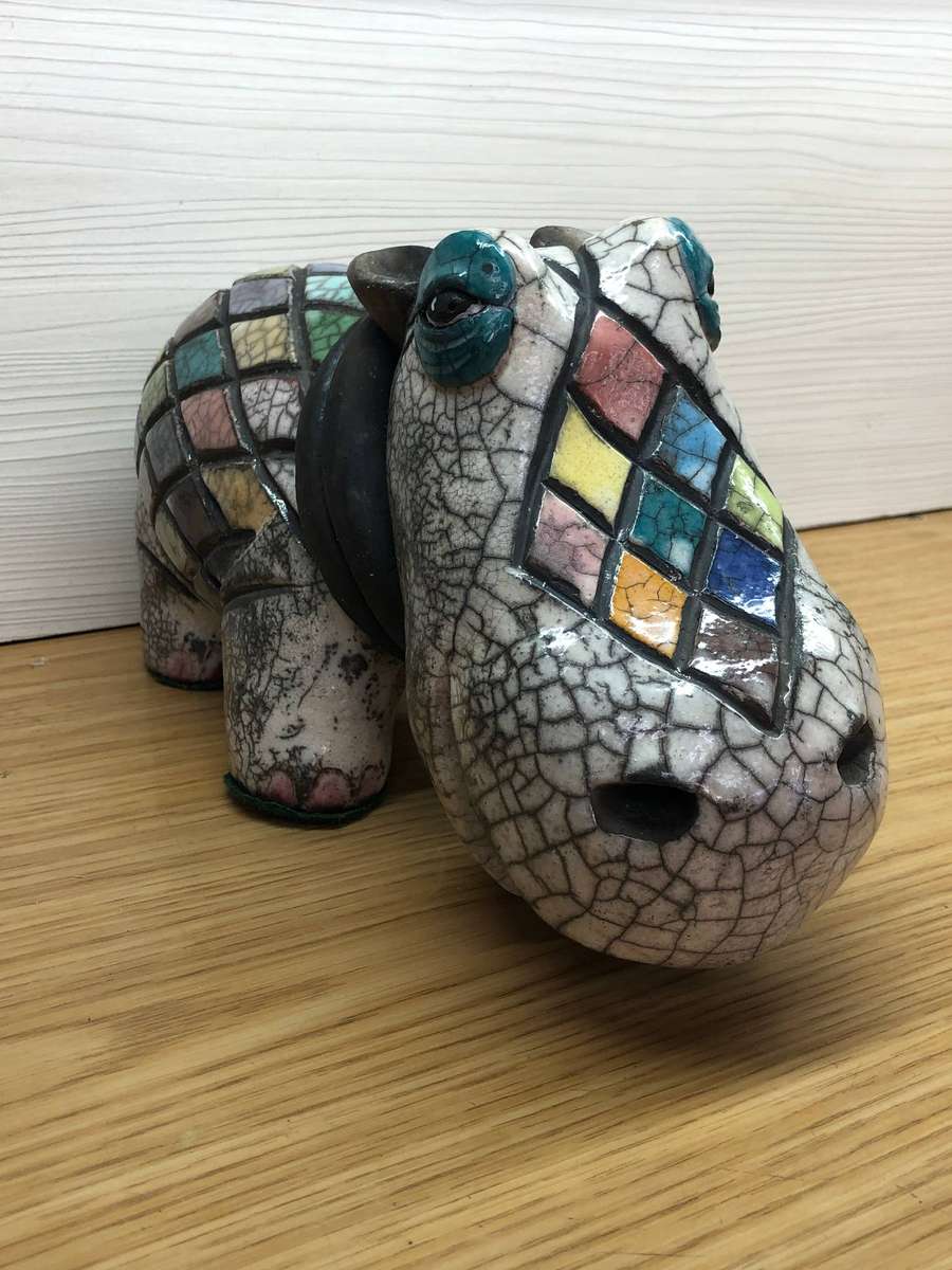 WOW !!! HUGE RAKU POTTERY HIPPO IN IMMACULATE CONDITION