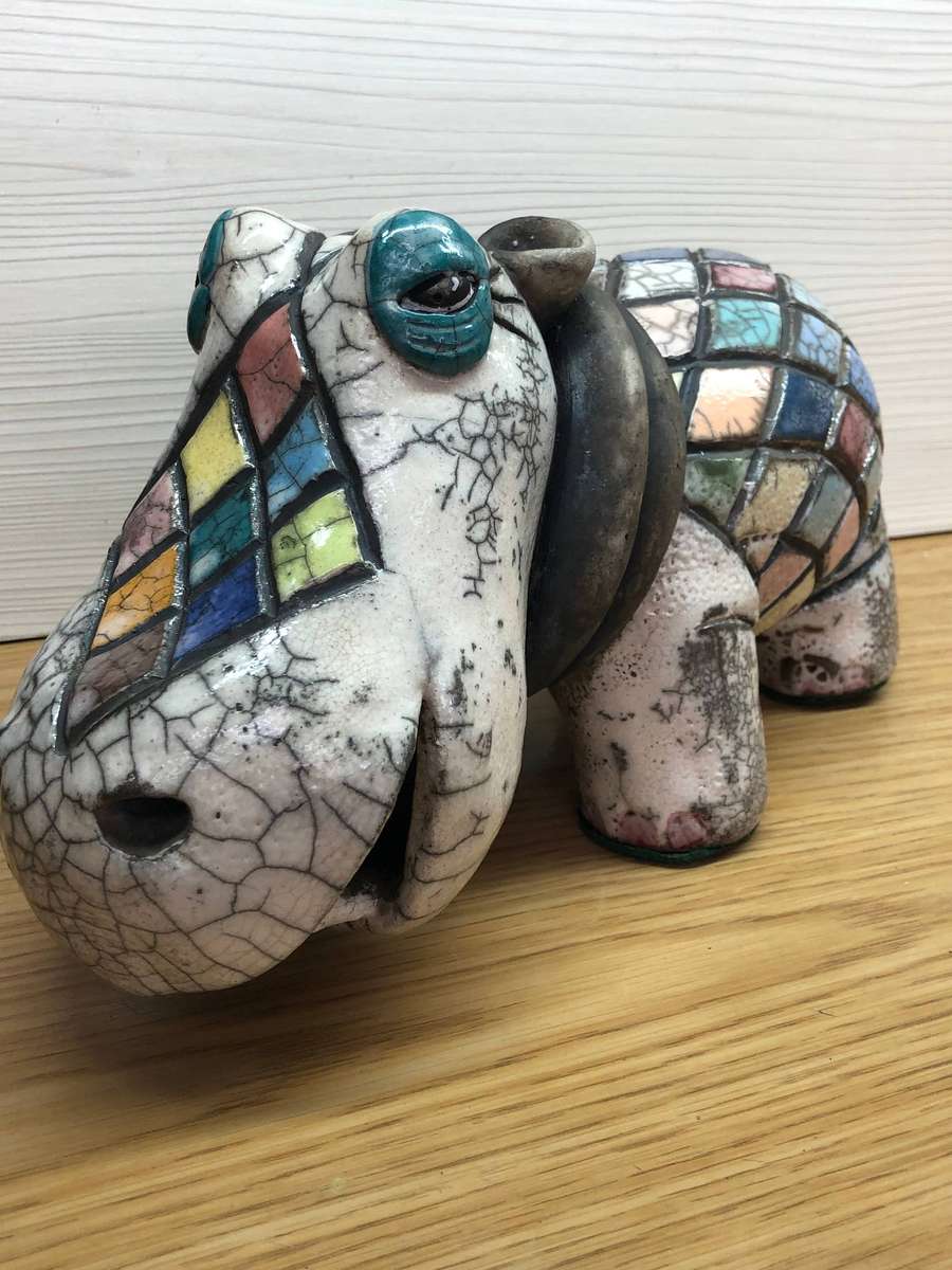 WOW !!! HUGE RAKU POTTERY HIPPO IN IMMACULATE CONDITION