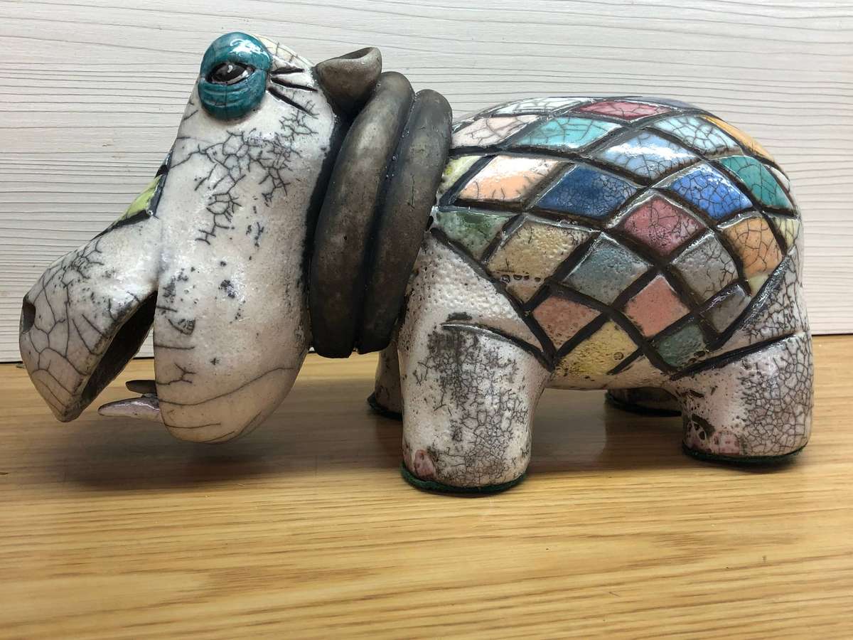 WOW !!! HUGE RAKU POTTERY HIPPO IN IMMACULATE CONDITION