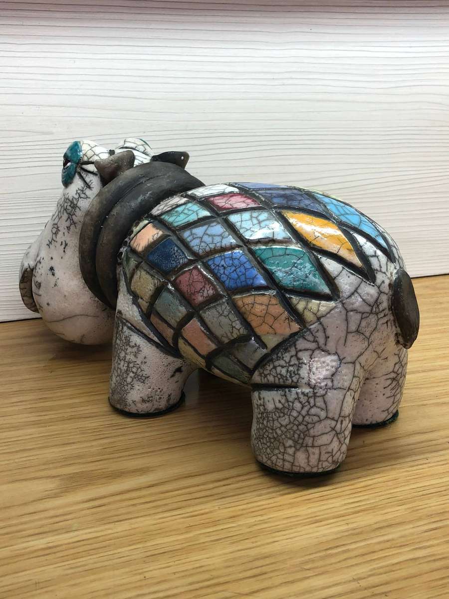 WOW !!! HUGE RAKU POTTERY HIPPO IN IMMACULATE CONDITION