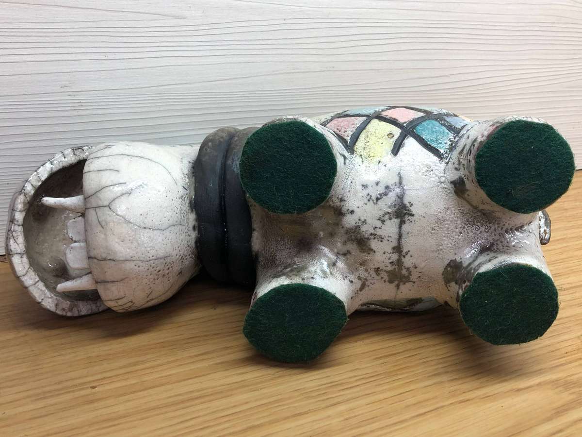 WOW !!! HUGE RAKU POTTERY HIPPO IN IMMACULATE CONDITION