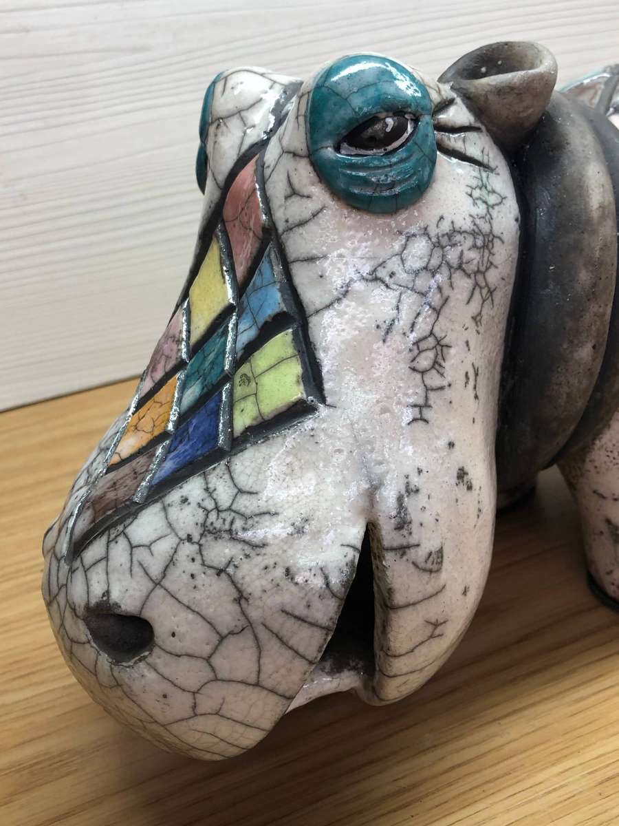WOW !!! HUGE RAKU POTTERY HIPPO IN IMMACULATE CONDITION