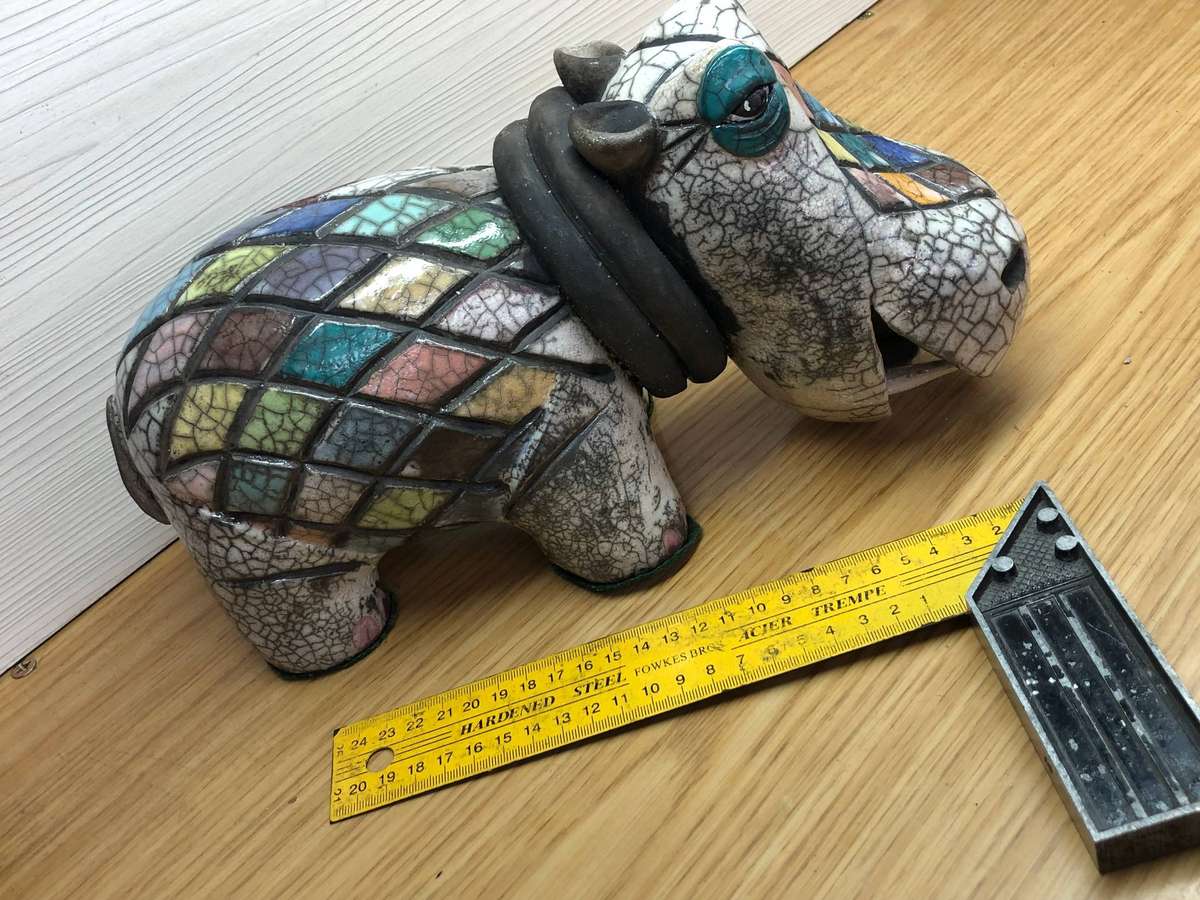 WOW !!! HUGE RAKU POTTERY HIPPO IN IMMACULATE CONDITION