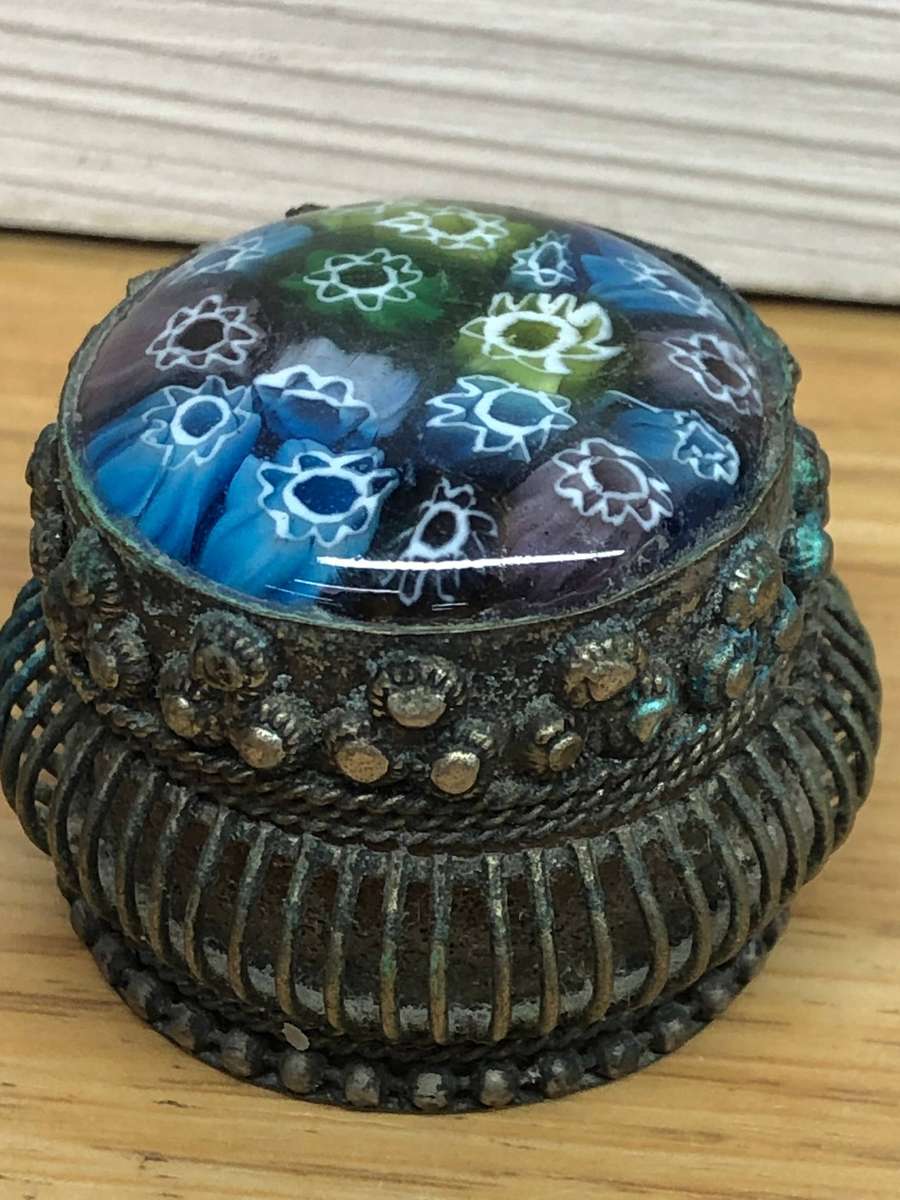 Selection of vintage pill boxes - Millefiori , enamel , coloured glass , various finishes