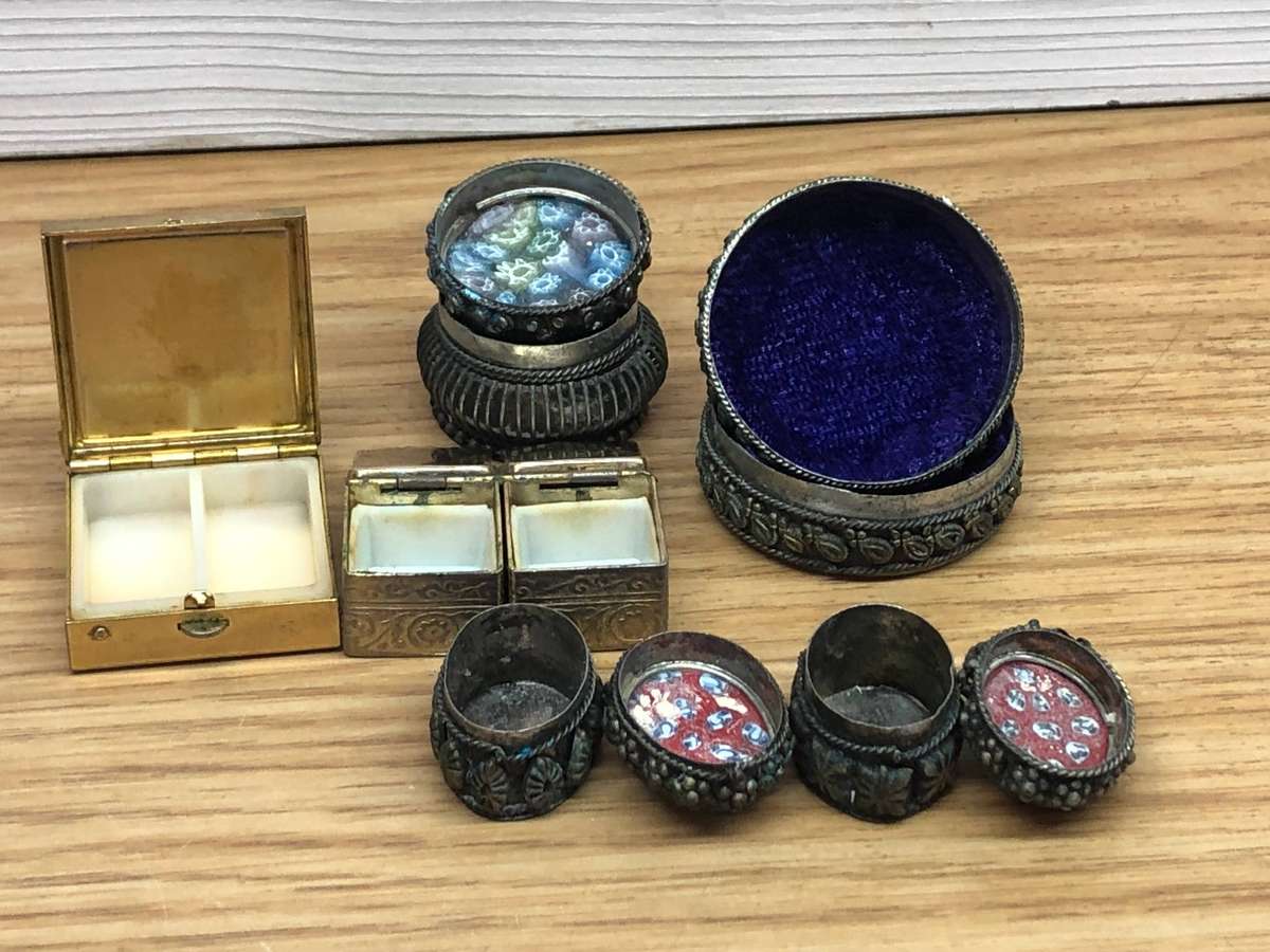 Selection of vintage pill boxes - Millefiori , enamel , coloured glass , various finishes